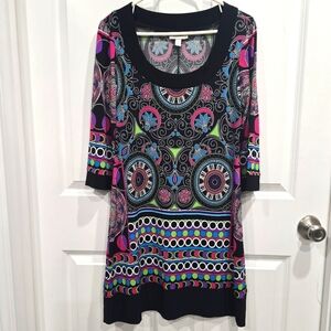 Dressbarn Dress Sz S Vibrant Colorful 3/4 Lenght Sleeves